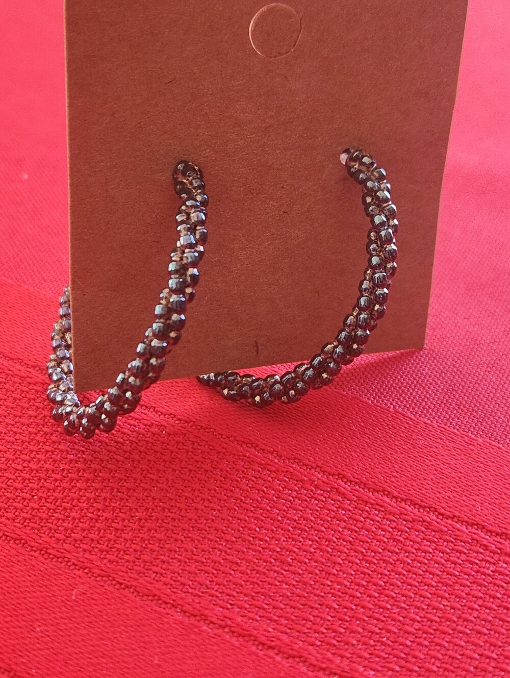 Source Unknown Black Beaded Hoop Earrings